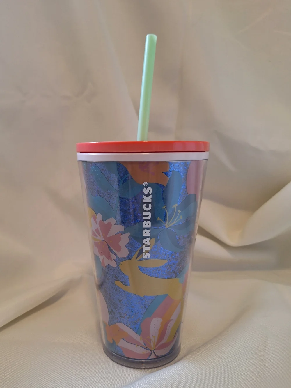 Starbucks 16 Oz Spring 2021 Yellow Bunny Blue Floral Reusable Cup